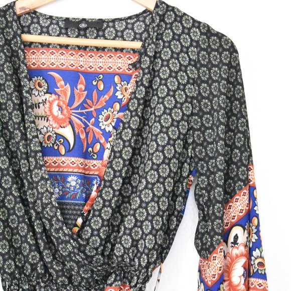 Missguided Mixed Print Bell Sleeve Wrap Romper - Picture 6 of 12